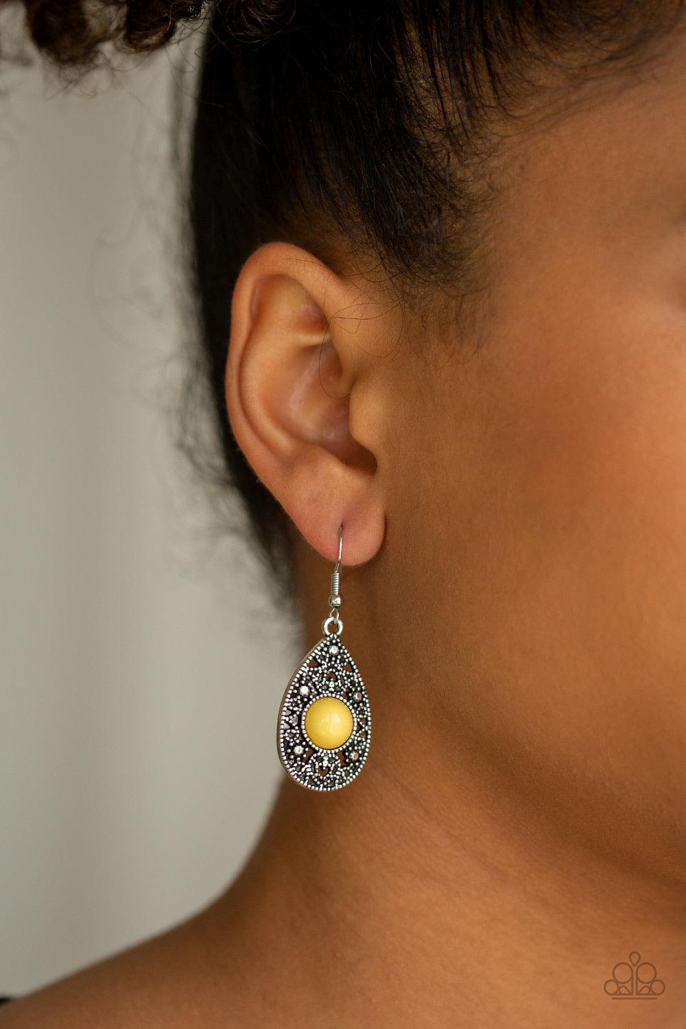 From POP To Bottom Yellow Earring - Paparazzi Accessories