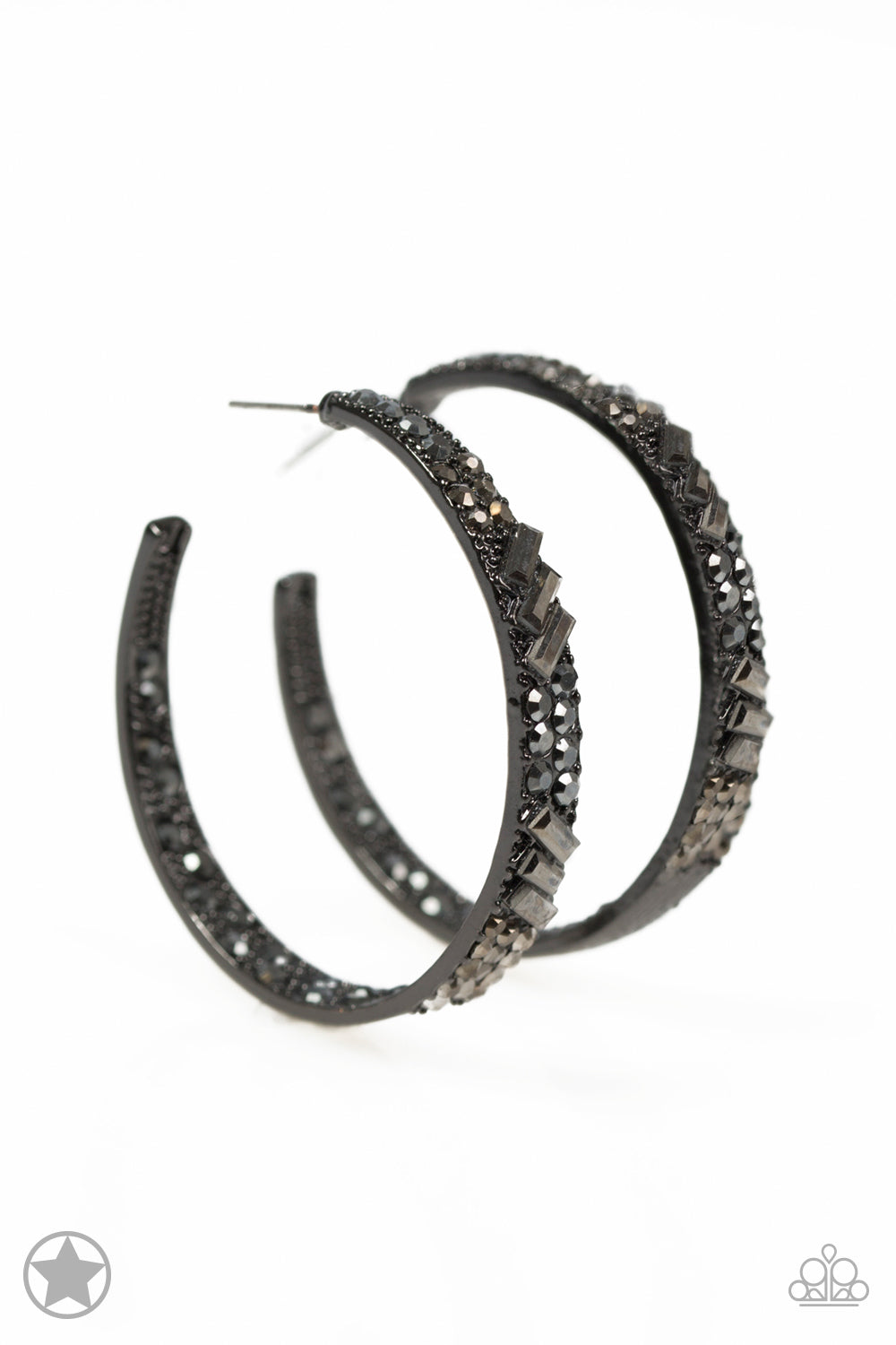 GLITZY By Association Black Blockbuster Hoop Earring - Paparazzi Accessories - jazzy-jewels-gems