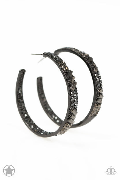GLITZY By Association Black Blockbuster Hoop Earring - Paparazzi Accessories - jazzy-jewels-gems