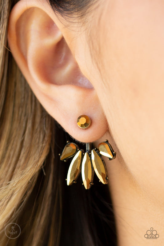 Stunningly Striking Brass Jacket Earring - Paparazzi Accessories