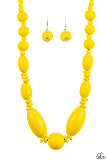 Summer Breezin Yellow Wooden Necklace - Paparazzi Accessories - jazzy-jewels-gems