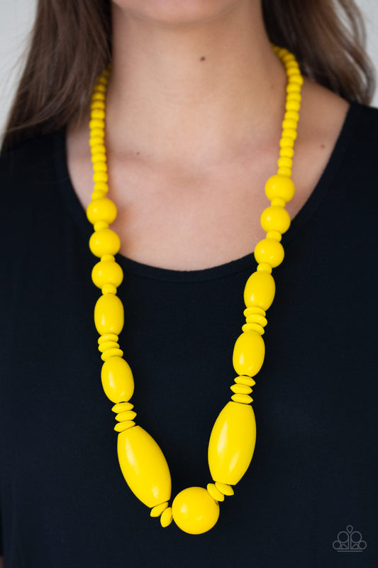 Summer Breezin Yellow Wooden Necklace - Paparazzi Accessories - jazzy-jewels-gems