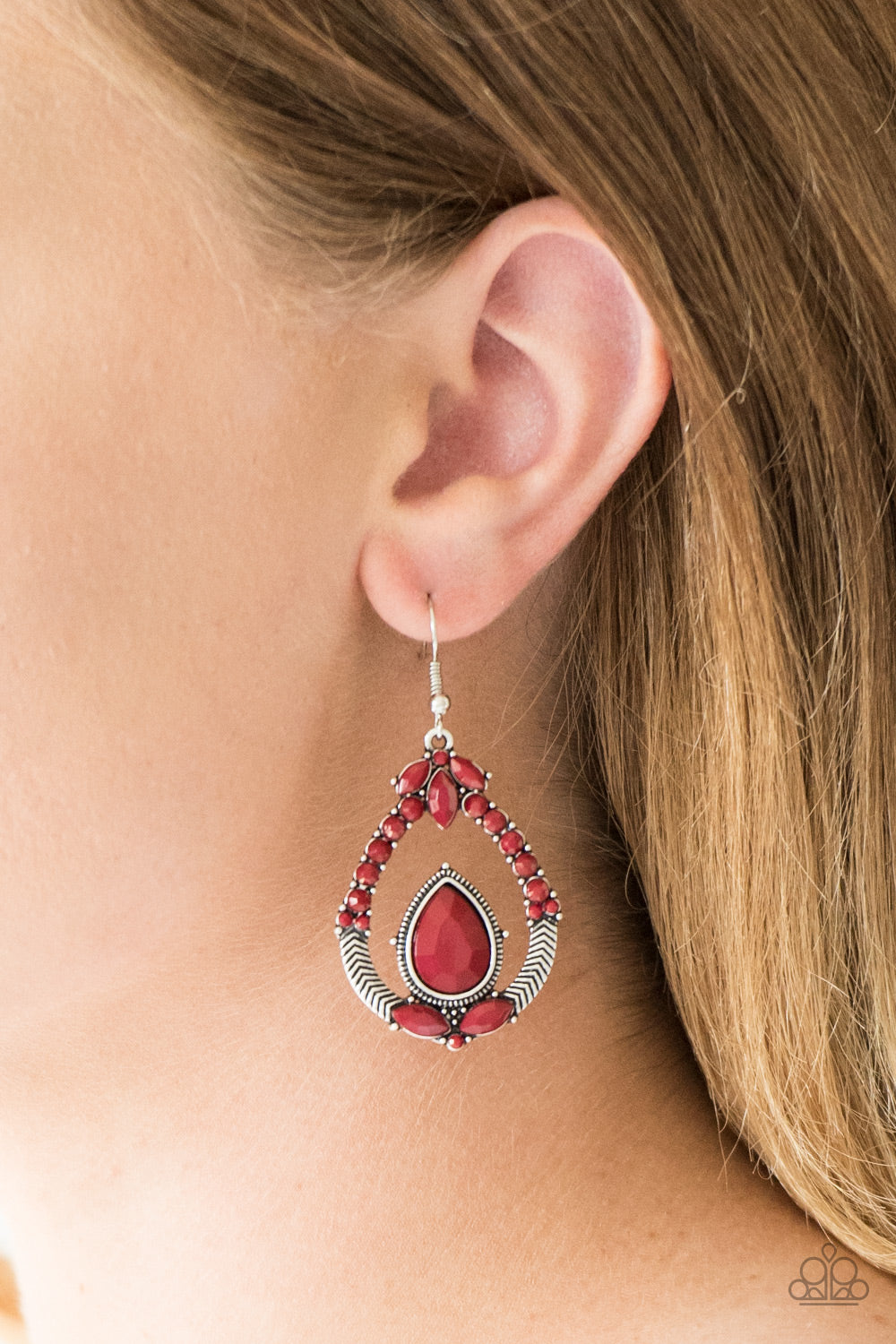 Vogue Voyager Red Earring - Paparazzi Accessories