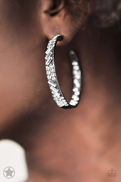 GLITZY By Association Gunmetal Blockbuster Hoop Earring - Paparazzi Accessories - jazzy-jewels-gems