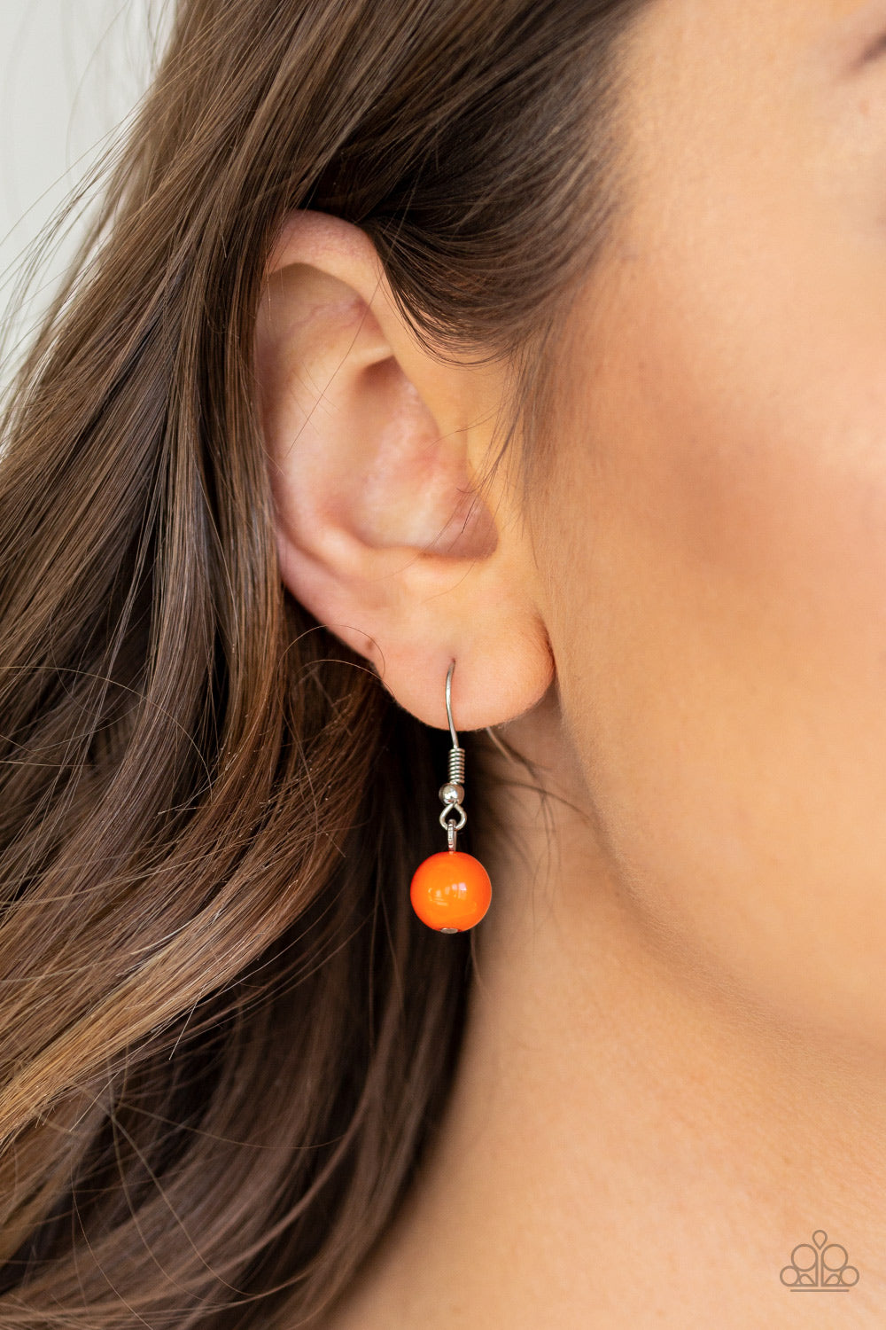 Hey, SOL Sister Orange Necklace - Paparazzi Accessories  Item #P2SE-OGXX-204XX Gradually increasing in size near the center, round silver frames radiating with sunburst patterns link below the collar. Infused with shiny silver studs, the tribal inspired frames are dotted with robust orange beaded centers for a colorful finish. Features an adjustable clasp closure.  Sold as one individual necklace. Includes one pair of matching earrings.