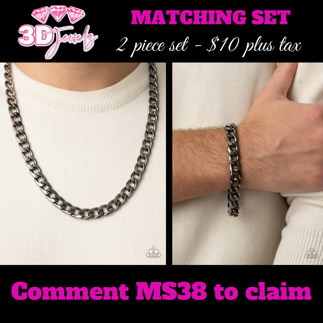 Knockout Champ Black Urban Necklace & Bracelet Set