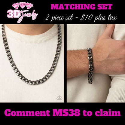 Knockout Champ Black Urban Necklace & Bracelet Set