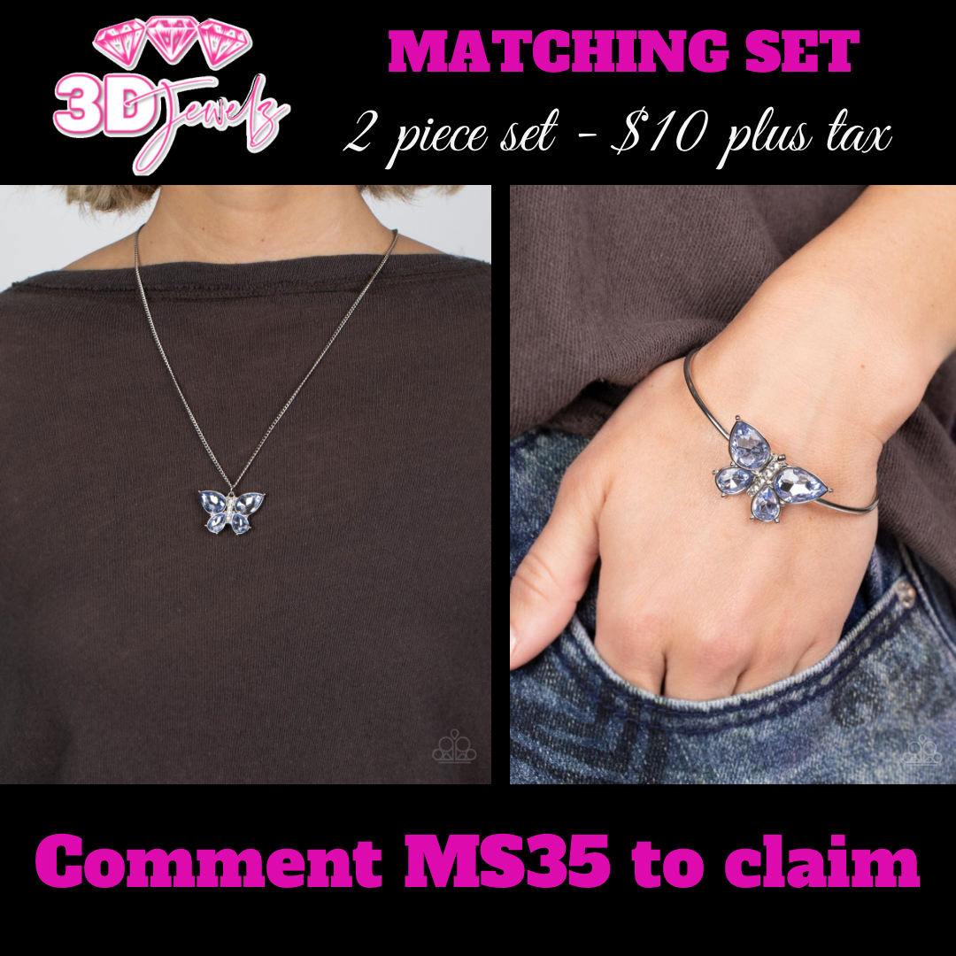 Free-Flying Flutter Blue Butterfly Necklace & Bracelet Set - Paparazzi Accessories